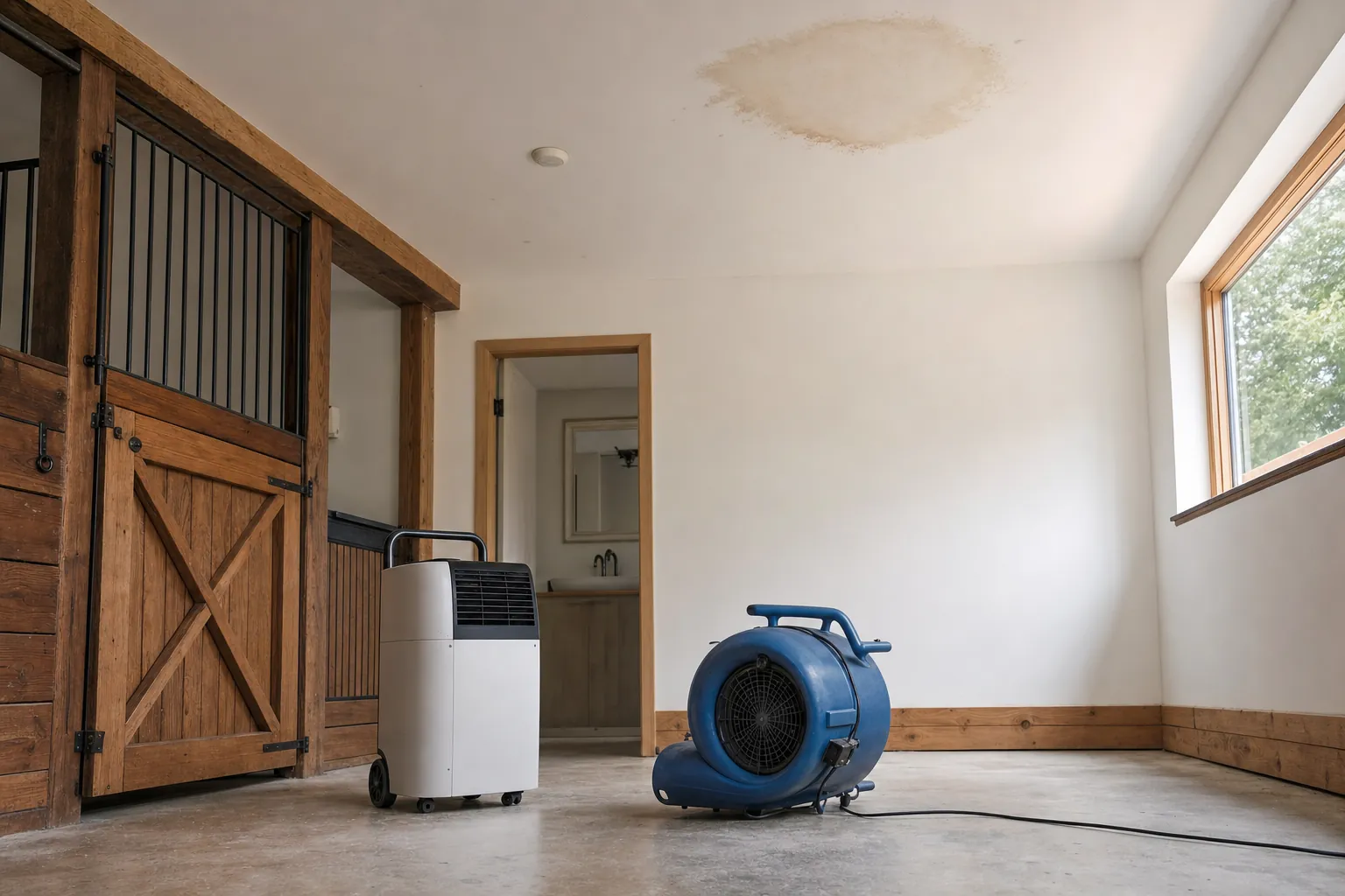 Water-stained ceiling drying after leak repair in a Dallas TX home