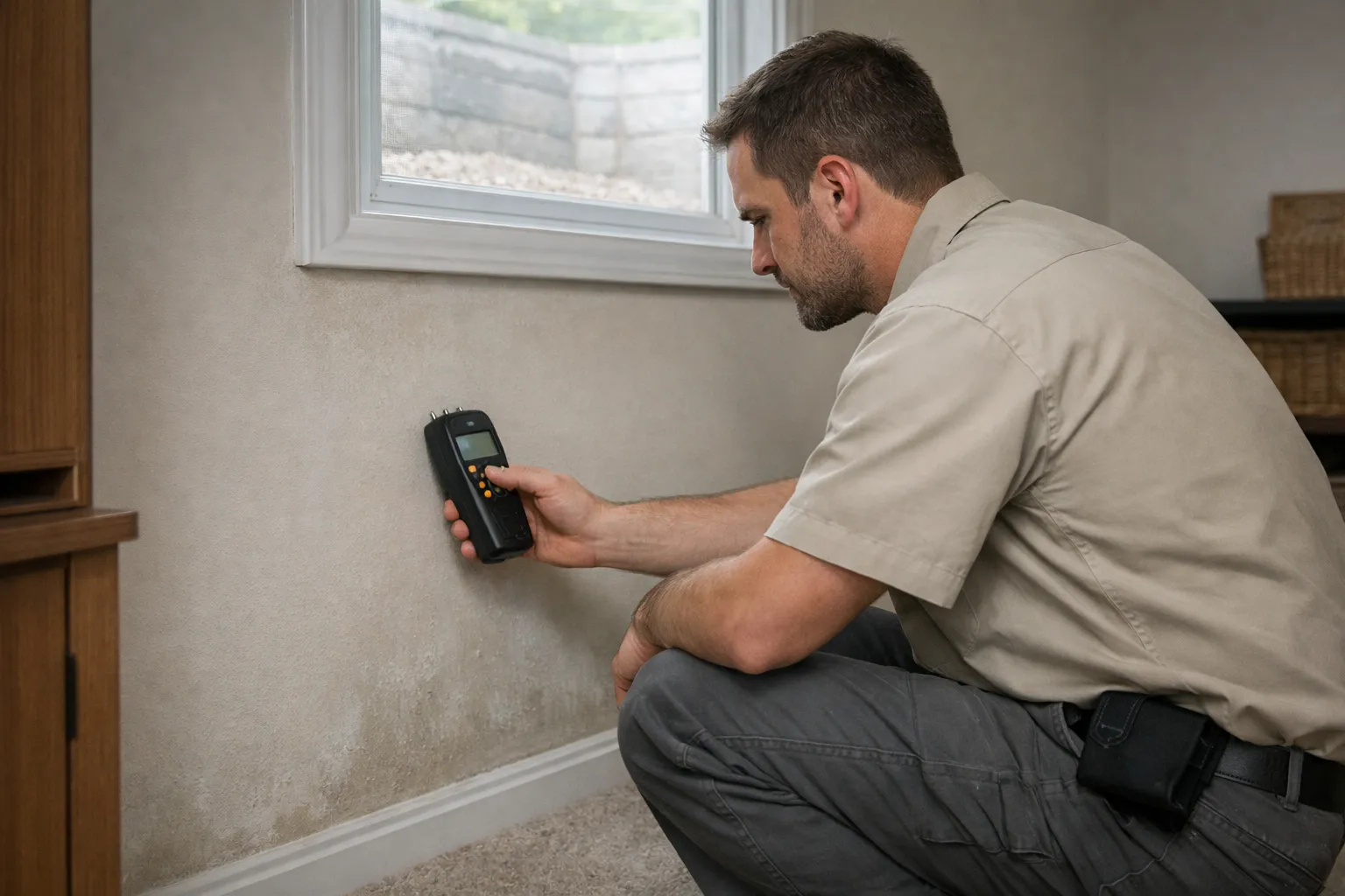 Dallas Water Rescue technician inspecting water damage in a home
