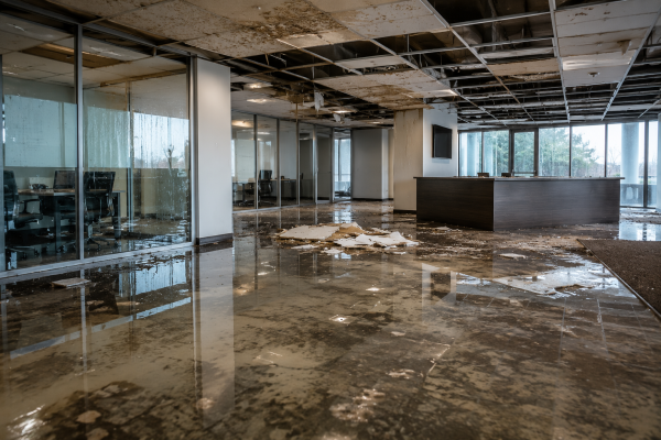 Commercial water damage restoration work in a Dallas building